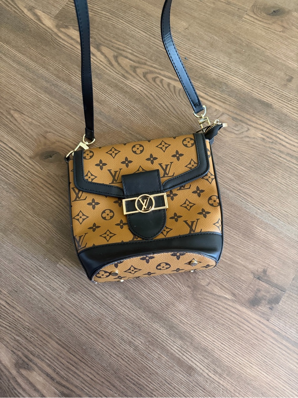 Tan Monogram Crossbody with Black Trim
